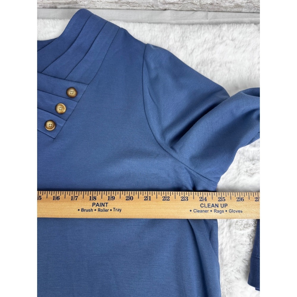 New Pure Jill Azure Blue Popover Top Button Detail V Neck Butter Soft Knit 2X‎ - Picture 6 of 12